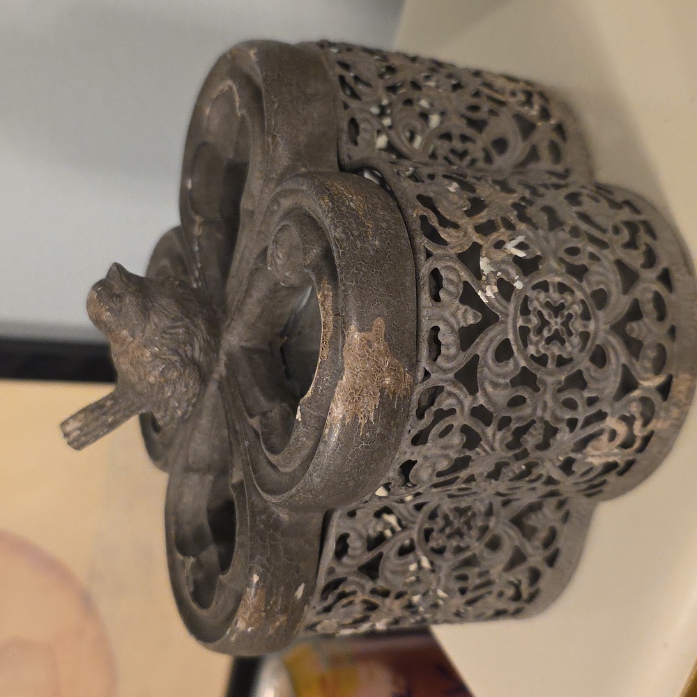 Vintage Inspired Metal Mirror Bird Jewelry Box 4 Leaf Clover  cottagecor boho